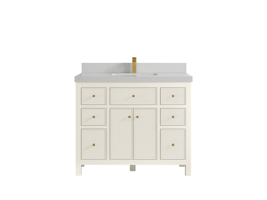 Sonoma 42 in. W x 22 in. D Single Sink Bathroom Vanity in Alabaster with 2 in. Carrara Quartz Countertop