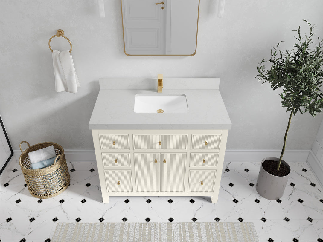 Sonoma 42 in. W x 22 in. D Single Sink Bathroom Vanity in Alabaster with 2 in. Carrara Quartz Countertop - Top View 
