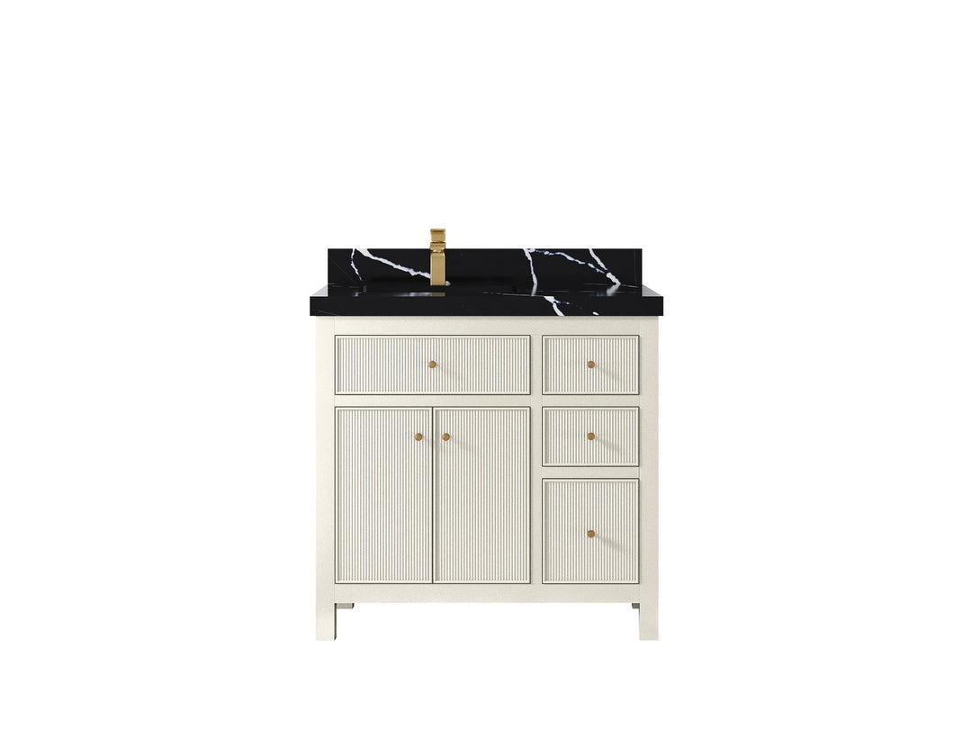 Sonoma 36 in. W x 22 in. D Left Offset Sink Bathroom Vanity in Alabaster with 2 in. Calacatta Black Quartz Countertop