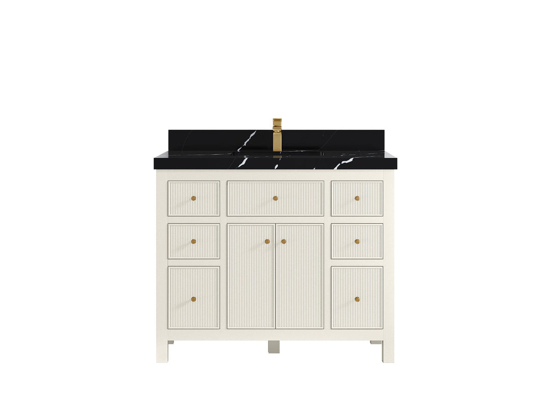 Sonoma 42 in. W x 22 in. D Single Sink Bathroom Vanity in Alabaster with 2 in. Calacatta Black Quartz Countertop