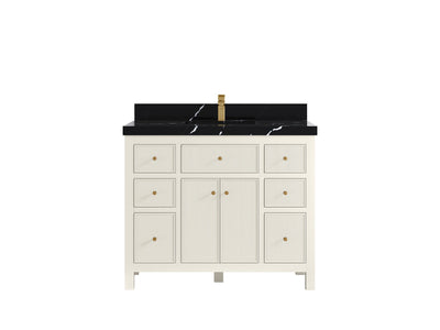 Sonoma 42 in. W x 22 in. D Single Sink Bathroom Vanity in Alabaster with 2 in. Calacatta Black Quartz Countertop