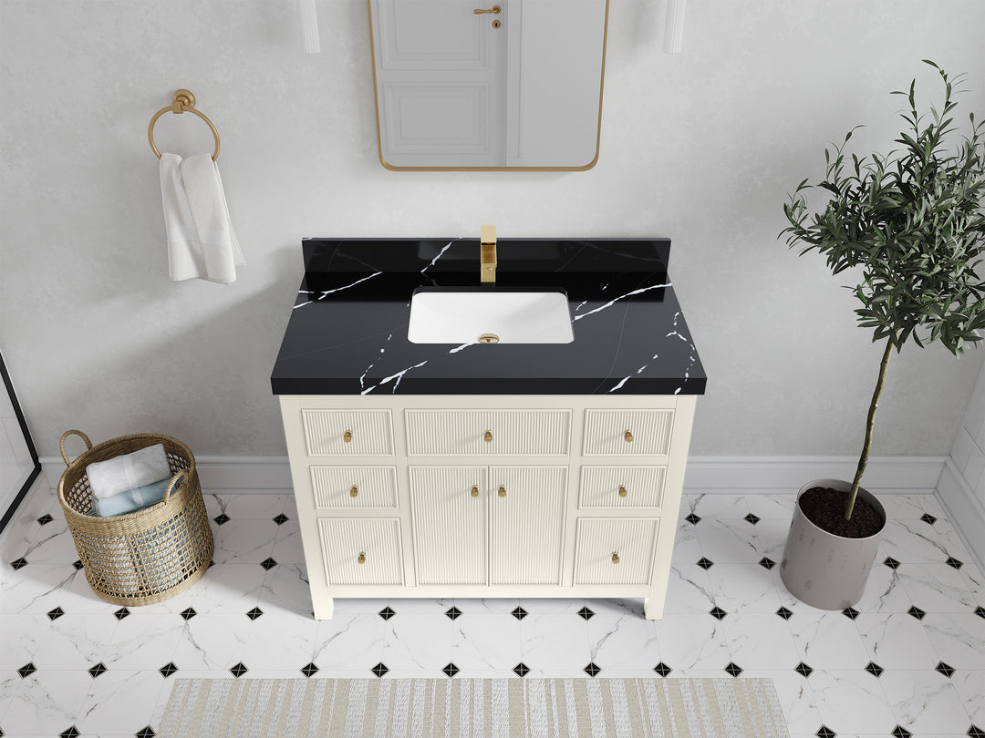 Sonoma 42 in. W x 22 in. D Single Sink Bathroom Vanity in Alabaster with 2 in. Calacatta Black Quartz Countertop - Top View