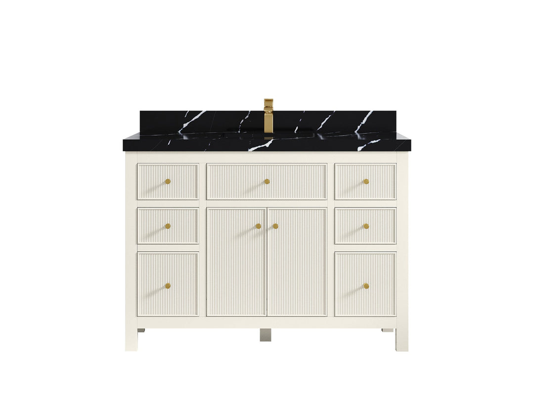 Sonoma 48 in. W x 22 in. D Single Sink Bathroom Vanity in Alabaster with 2 in. Calacatta Black Quartz Countertop