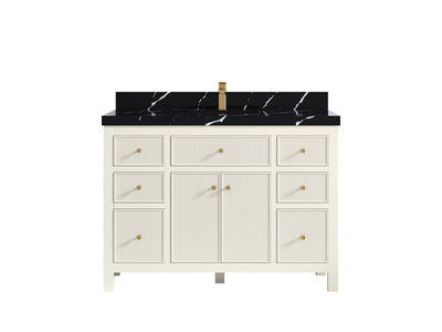 Sonoma 48 in. W x 22 in. D Single Sink Bathroom Vanity in Alabaster with 2 in. Calacatta Black Quartz Countertop