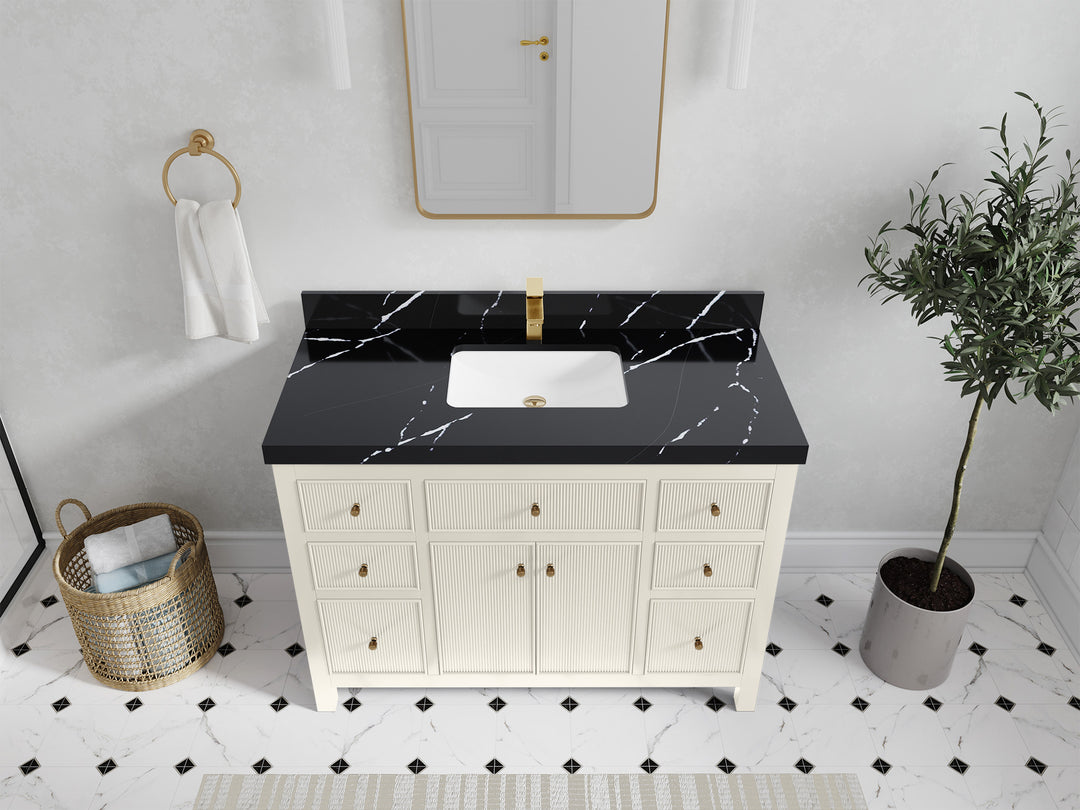 Sonoma 48 in. W x 22 in. D Single Sink Bathroom Vanity in Alabaster with 2 in. Calacatta Black Quartz Countertop - Top View