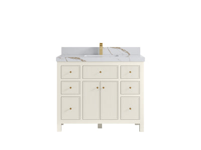 Sonoma 42 in. W x 22 in. D Single Sink Bathroom Vanity in Alabaster with 2 in. Calacatta Gold Quartz Countertop