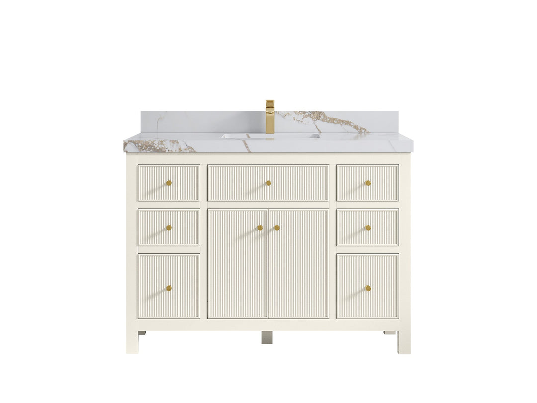 Sonoma 48 in. W x 22 in. D Single Sink Bathroom Vanity in Alabaster with 2 in. Calacatta Gold Quartz Countertop