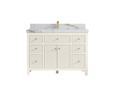 Sonoma 48 in. W x 22 in. D Single Sink Bathroom Vanity in Alabaster with 2 in. Calacatta Gold Quartz Countertop