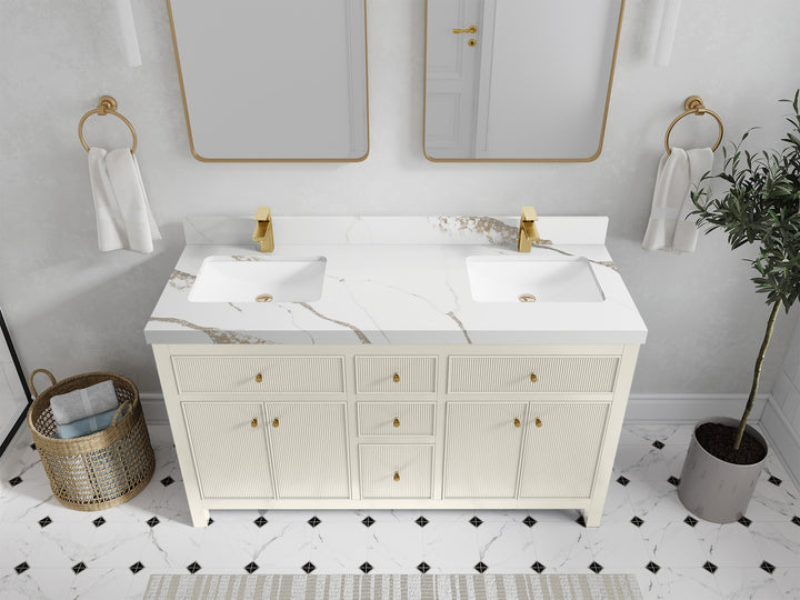 Sonoma 60 in W x 22 in D Free Standing Reeded Double Sink Bathroom Vanity - photo 10