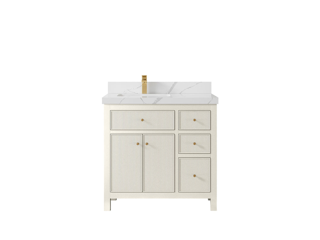 Sonoma 36 in. W x 22 in. D Left Offset Sink Bathroom Vanity in Alabaster with 2 in. Calacatta Laza Quartz Countertop