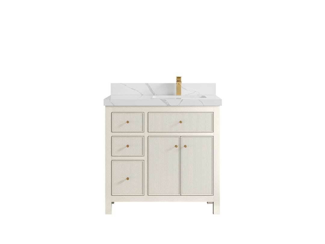Sonoma 36 in. W x 22 in. D Right Offset Sink Bathroom Vanity in Alabaster with 2 in. Calacatta Laza Quartz Countertop