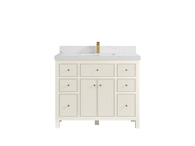 Sonoma 42 in. W x 22 in. D Single Sink Bathroom Vanity in Alabaster with 2 in. Calacatta Laza Quartz Countertop