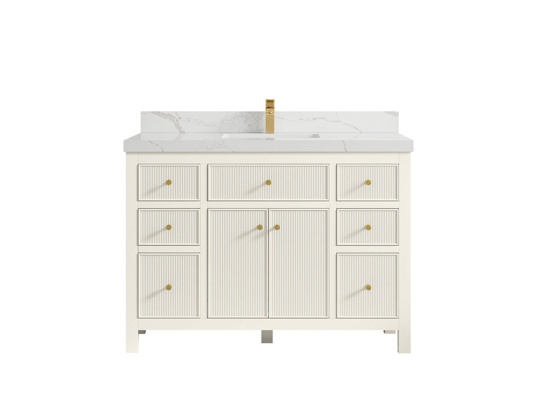 Sonoma 48 in. W x 22 in. D Single Sink Bathroom Vanity in Alabaster with 2 in. Calacatta Laza Quartz Countertop
