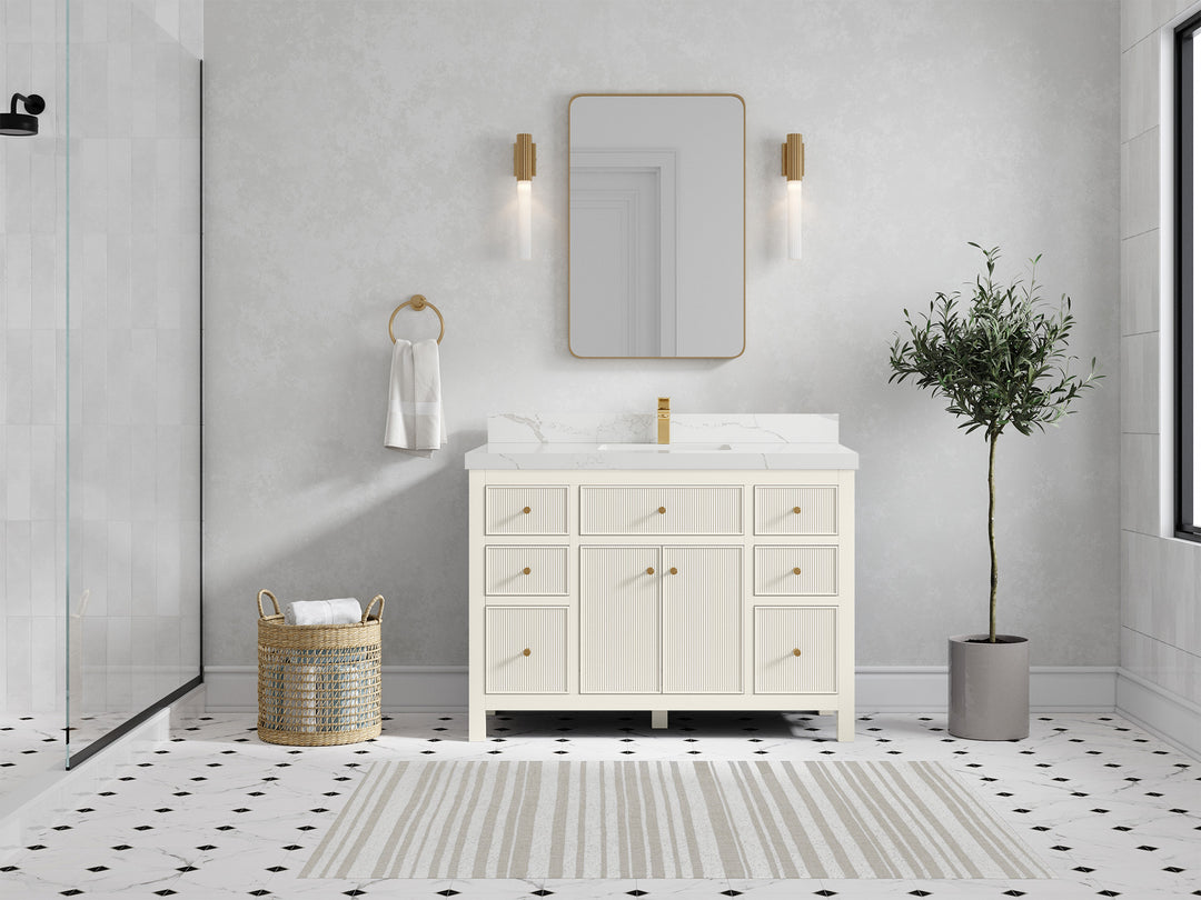 Sonoma 48 in. W x 22 in. D Single Sink Bathroom Vanity in Alabaster with 2 in. Calacatta Laza Quartz Countertop - Front View