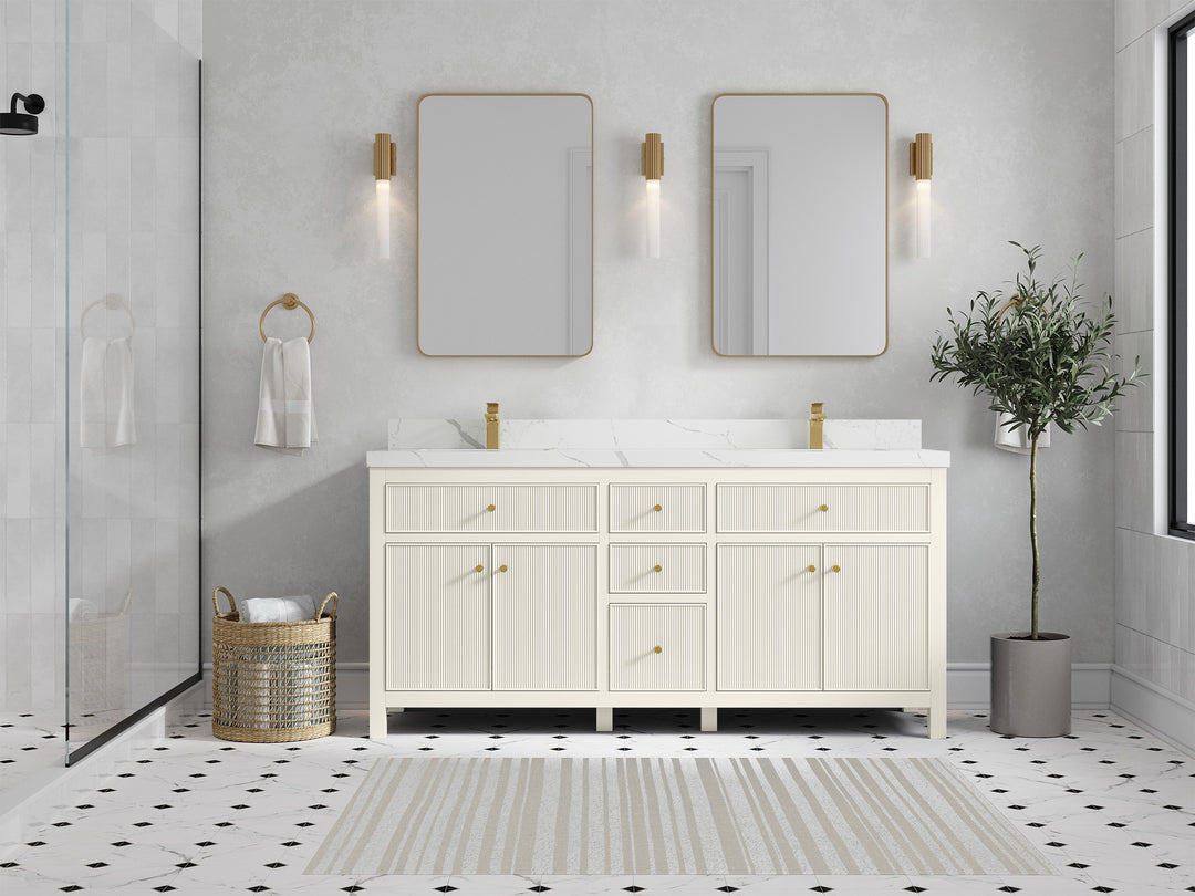 Sonoma 72 in W x 22 in D Free Standing Reeded Double Sink Bathroom Vanity