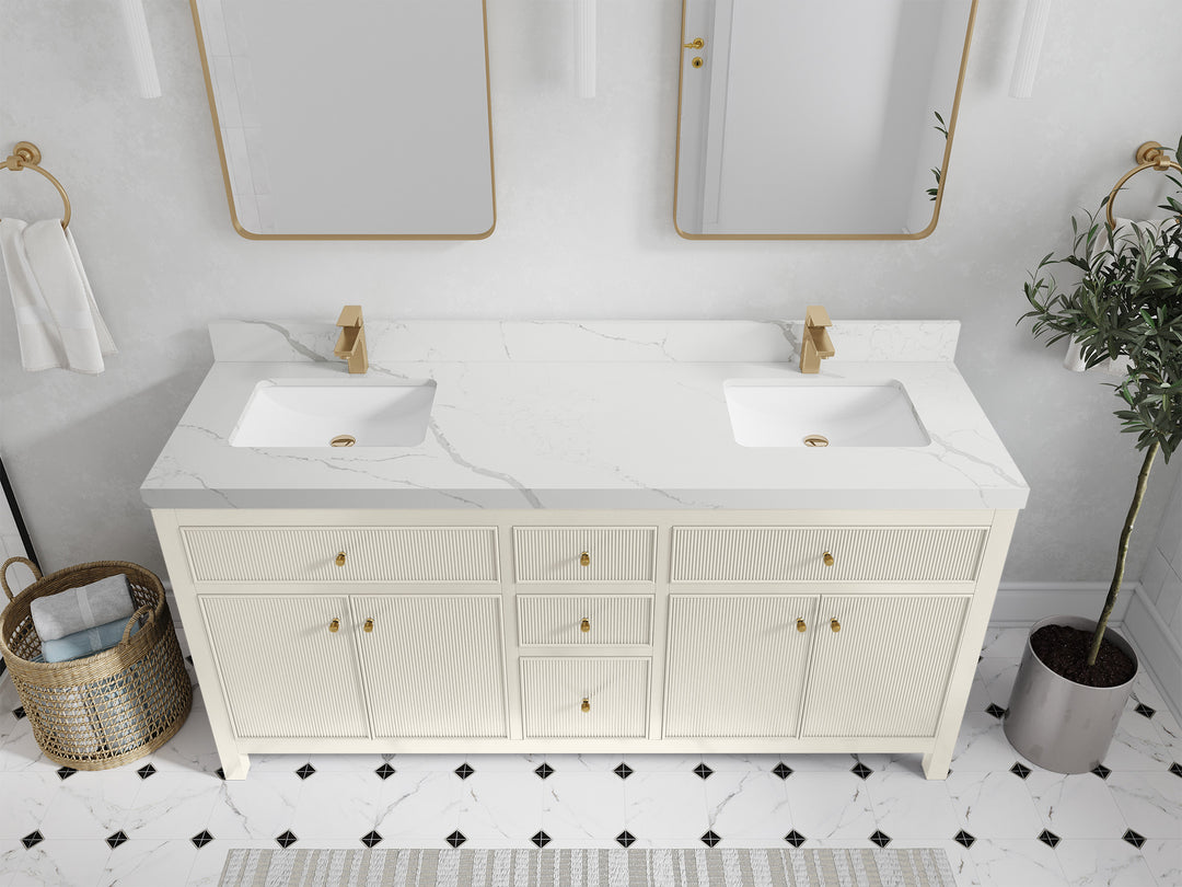 Sonoma 72 in W x 22 in D Free Standing Reeded Double Sink Bathroom Vanity