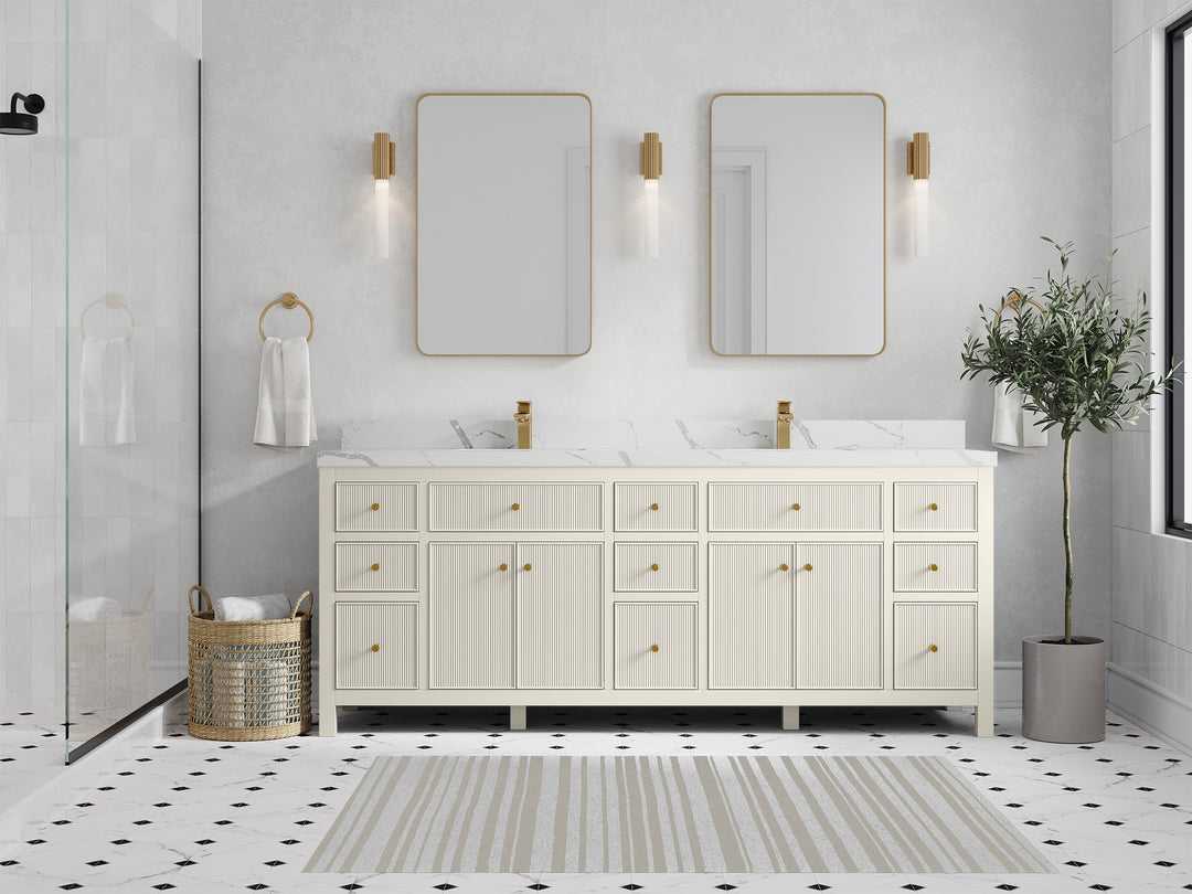 Sonoma 84 in W x 22 in D Free Standing Reeded Double Sink Bathroom Vanity