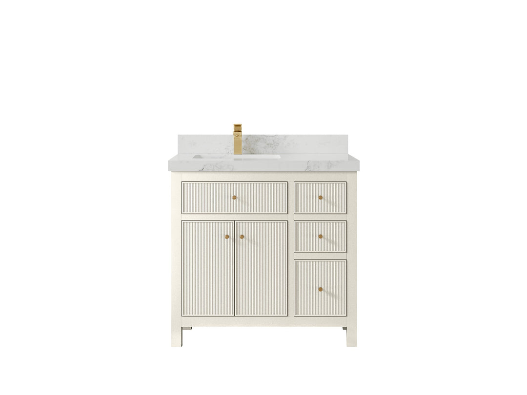 Sonoma 36 in. W x 22 in. D Left Offset Sink Bathroom Vanity in Alabaster with 2 in. Calacatta Nuvo Quartz Countertop
