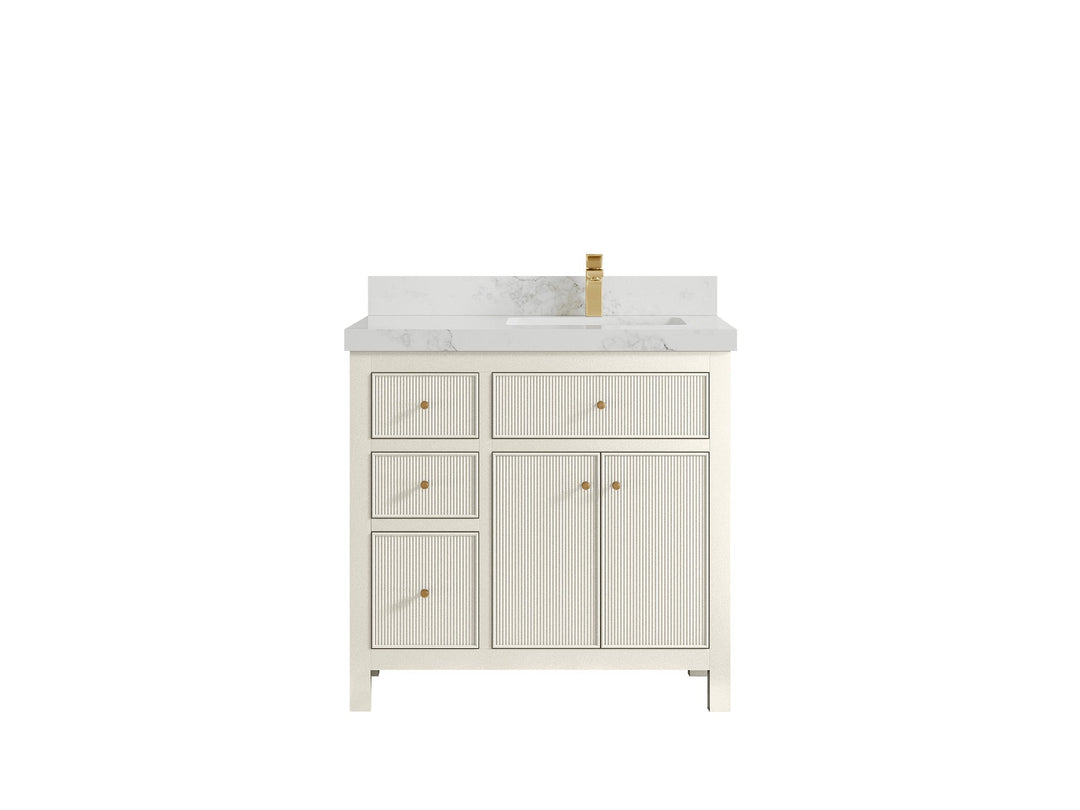 Sonoma 36 in. W x 22 in. D Right Offset Sink Bathroom Vanity in Alabaster with 2 in. Calacatta Nuvo Quartz Countertop