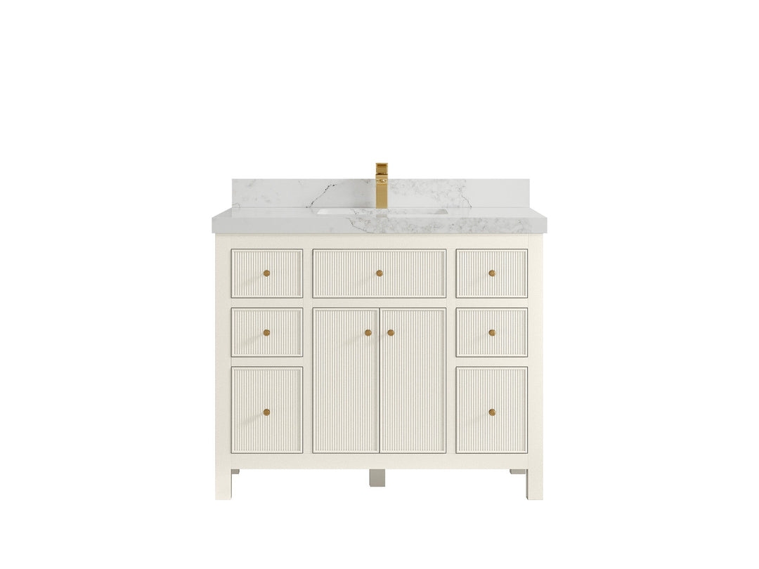 Sonoma 42 in. W x 22 in. D Single Sink Bathroom Vanity in Alabaster with 2 in. Calacatta Nuvo Quartz Countertop