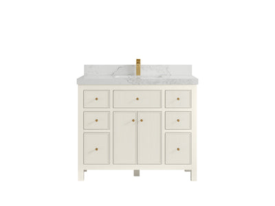 Sonoma 42 in. W x 22 in. D Single Sink Bathroom Vanity in Alabaster with 2 in. Calacatta Nuvo Quartz Countertop