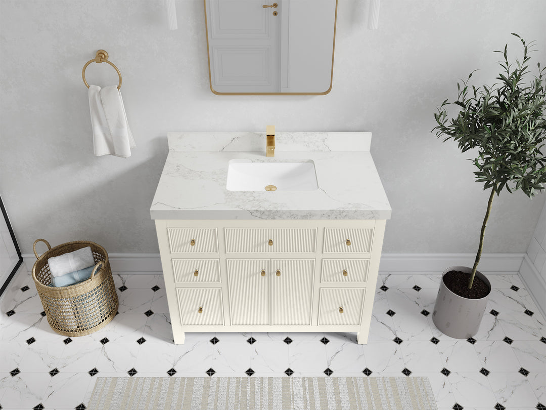 Sonoma 42 in. W x 22 in. D Single Sink Bathroom Vanity in Alabaster with 2 in. Calacatta Nuvo Quartz Countertop - Top View 