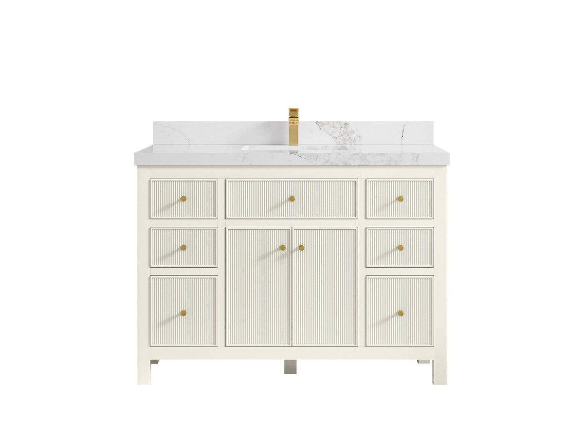 Sonoma 48 in. W x 22 in. D Single Sink Bathroom Vanity in Alabaster with 2 in. Calacatta Nuvo Quartz Countertop