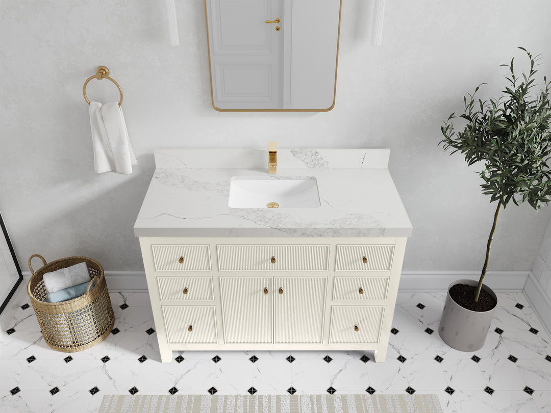 Sonoma 48 in. W x 22 in. D Single Sink Bathroom Vanity in Alabaster with 2 in. Calacatta Nuvo Quartz Countertop - Top View 