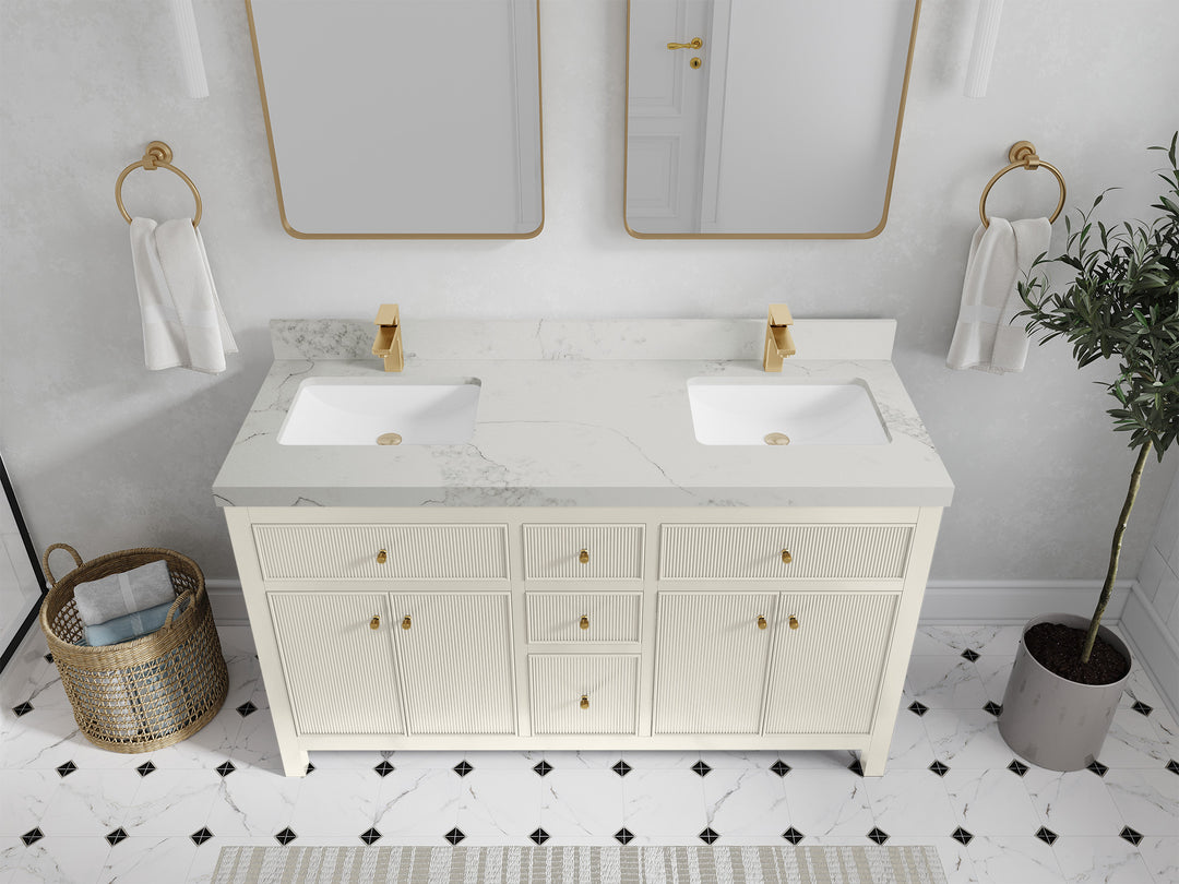 Sonoma 60 in W x 22 in D Free Standing Reeded Double Sink Bathroom Vanity