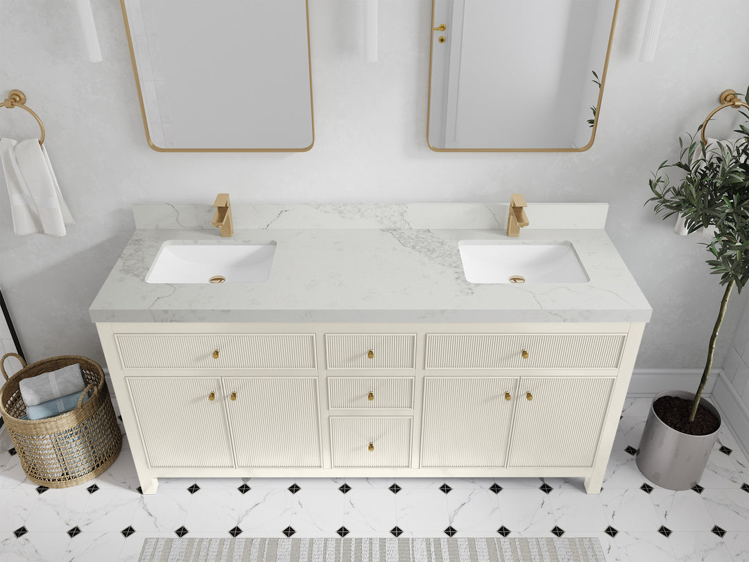 Sonoma 72 in W x 22 in D Free Standing Reeded Double Sink Bathroom Vanity
