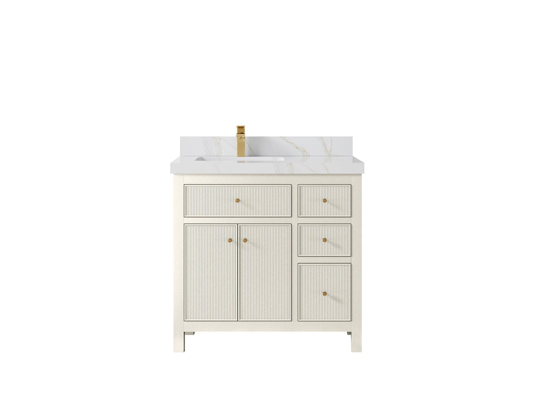 Sonoma 36 in. W x 22 in. D Left Offset Sink Bathroom Vanity in Alabaster with 2 in. Calacatta Sienna Quartz Countertop