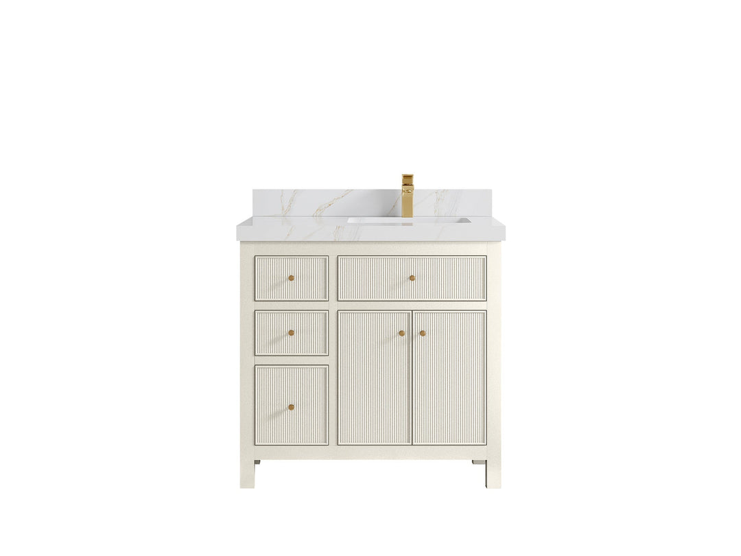 Sonoma 36 in. W x 22 in. D Right Offset Sink Bathroom Vanity in Alabaster with 2 in. Calacatta Sienna Quartz Countertop