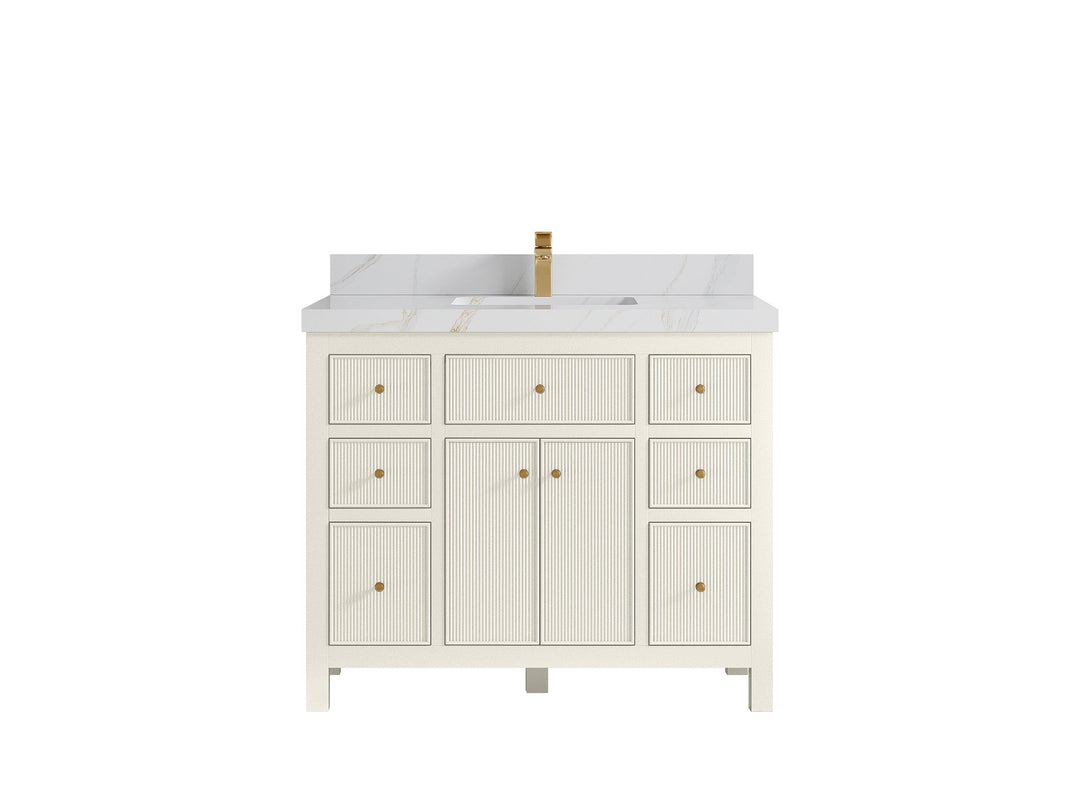 Sonoma 42 in. W x 22 in. D Single Sink Bathroom Vanity in Alabaster with 2 in. Calacatta Sienna Quartz Countertop