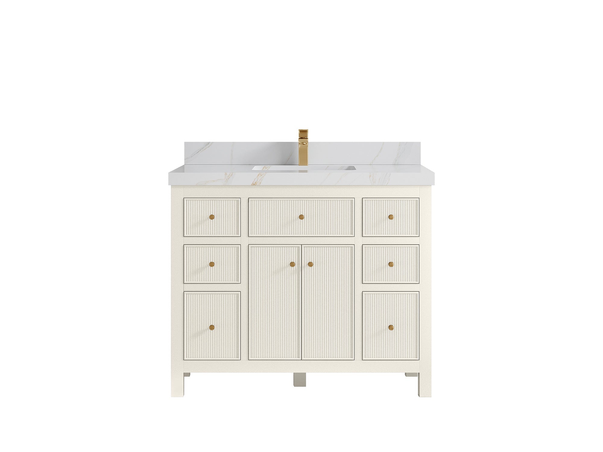 Sonoma 42 in. W x 22 in. D Single Sink Bathroom Vanity in Alabaster with 2 in. Calacatta Sienna Quartz Countertop