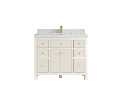 Sonoma 42 in. W x 22 in. D Single Sink Bathroom Vanity in Alabaster with 2 in. Calacatta Sienna Quartz Countertop