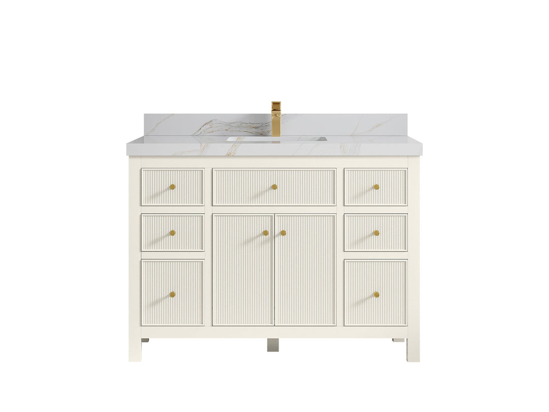 Sonoma 48 in. W x 22 in. D Single Sink Bathroom Vanity in Alabaster with 2 in. Calacatta Sienna Quartz Countertop