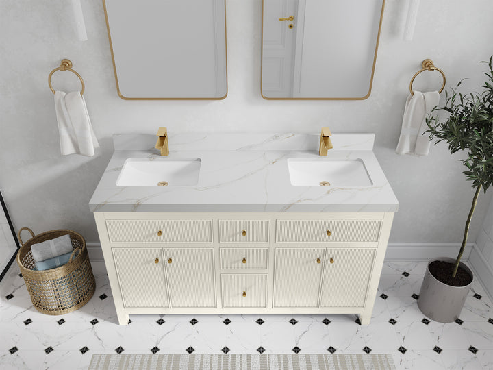 Sonoma 60 in W x 22 in D Free Standing Reeded Double Sink Bathroom Vanity - photo 16