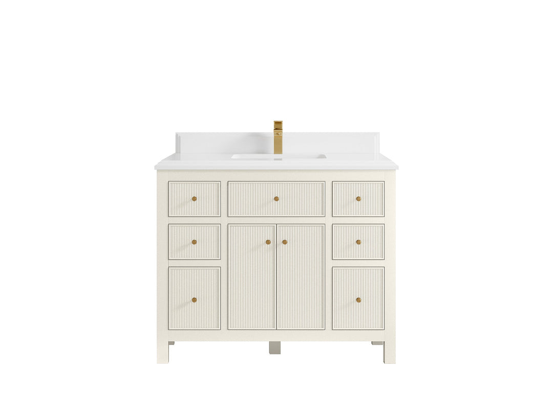 Sonoma 42 in. W x 22 in. D Single Sink Bathroom Vanity in Alabaster with Double Cove Edge 1.5 in Calacatta Laza Quartz Countertop