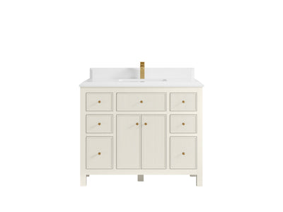 Sonoma 42 in. W x 22 in. D Single Sink Bathroom Vanity in Alabaster with Double Cove Edge 1.5 in Calacatta Laza Quartz Countertop
