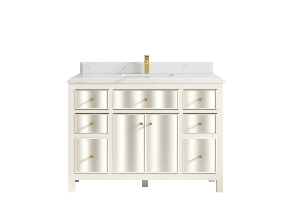 Sonoma 48 in. W x 22 in. D Single Sink Bathroom Vanity in Alabaster with Double Cove Edge 1.5 in Calacatta Laza Quartz Countertop