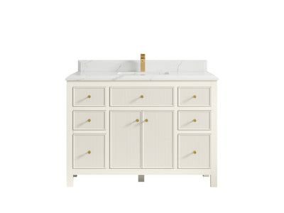 Sonoma 48 in. W x 22 in. D Single Sink Bathroom Vanity in Alabaster with Double Cove Edge 1.5 in Calacatta Laza Quartz Countertop
