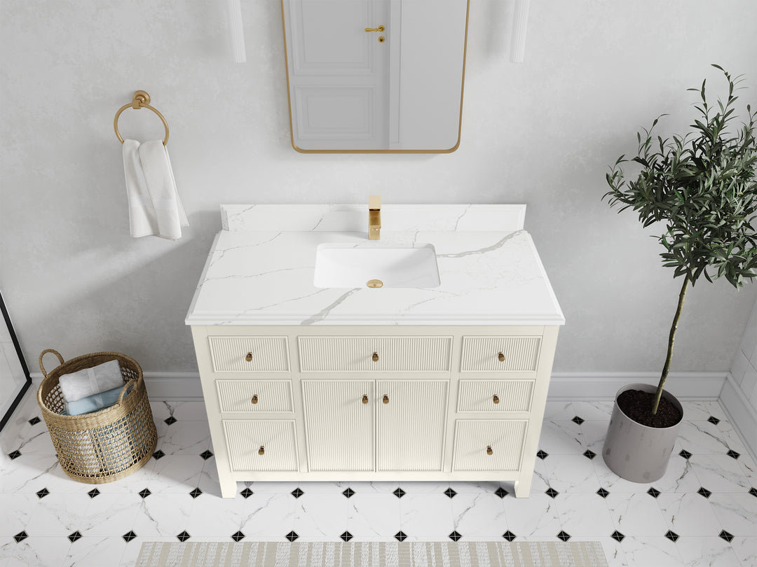 Sonoma 48 in. W x 22 in. D Single Sink Bathroom Vanity in Alabaster with Double Cove Edge 1.5 in Calacatta Laza Quartz Countertop - Top View 