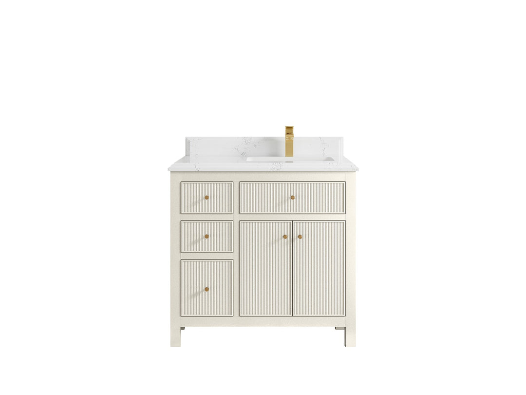 Sonoma 36 in. W x 22 in. D Right Offset Sink Bathroom Vanity in Alabaster with Double Cove Edge 1.5 in Empira White Quartz Countertop