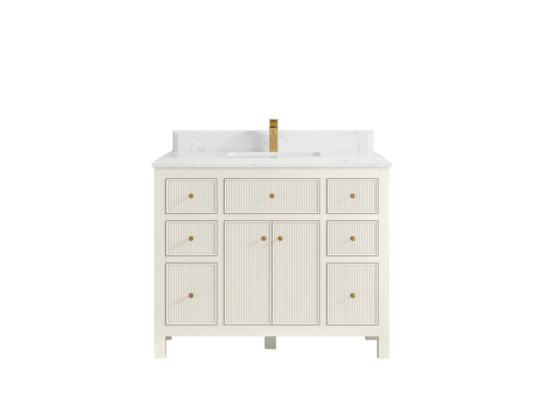Sonoma 42 in. W x 22 in. D Single Sink Bathroom Vanity in Alabaster with Double Cove Edge 1.5 in Empira White Quartz Countertop
