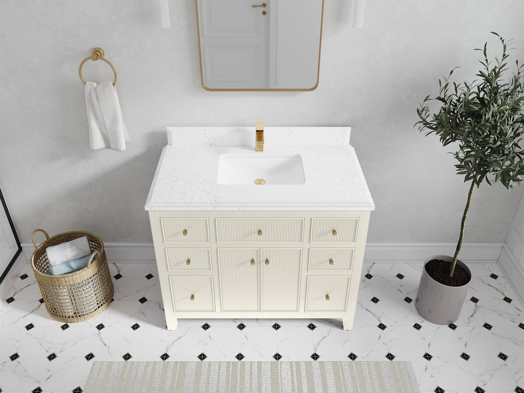 Sonoma 42 in. W x 22 in. D Single Sink Bathroom Vanity in Alabaster with Double Cove Edge 1.5 in Empira White Quartz Countertop - Top View 