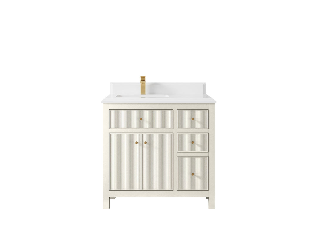 Sonoma 36 in. W x 22 in. D Left Offset Sink Bathroom Vanity in Alabaster with Double Cove Edge 1.5 in White Quartz Countertop