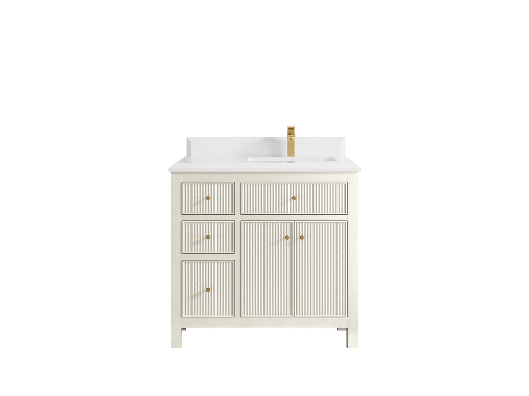 Sonoma 36 in. W x 22 in. D Right Offset Sink Bathroom Vanity in Alabaster with Double Cove Edge 1.5 in White Quartz Countertop