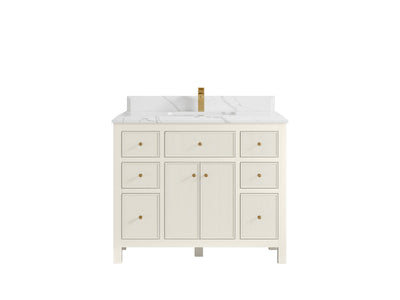 Sonoma 42 in. W x 22 in. D Single Sink Bathroom Vanity in Alabaster with Double Cove Edge 1.5 in White Quartz Countertop