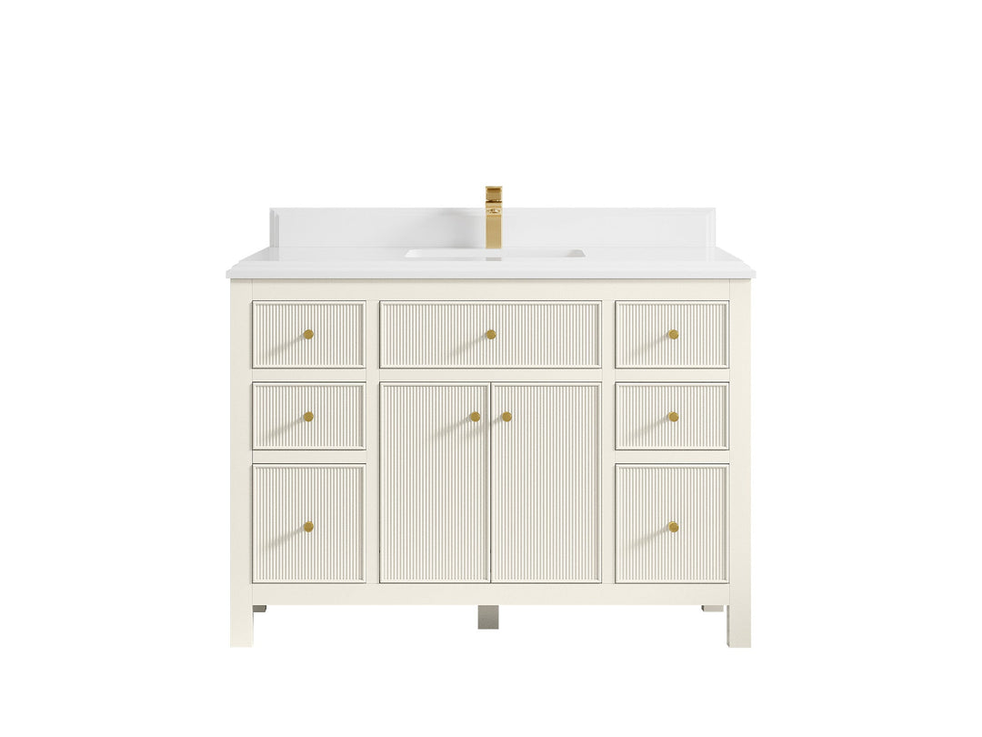 Sonoma 48 in. W x 22 in. D Single Sink Bathroom Vanity in Alabaster with Double Cove Edge 1.5 in White Quartz Countertop