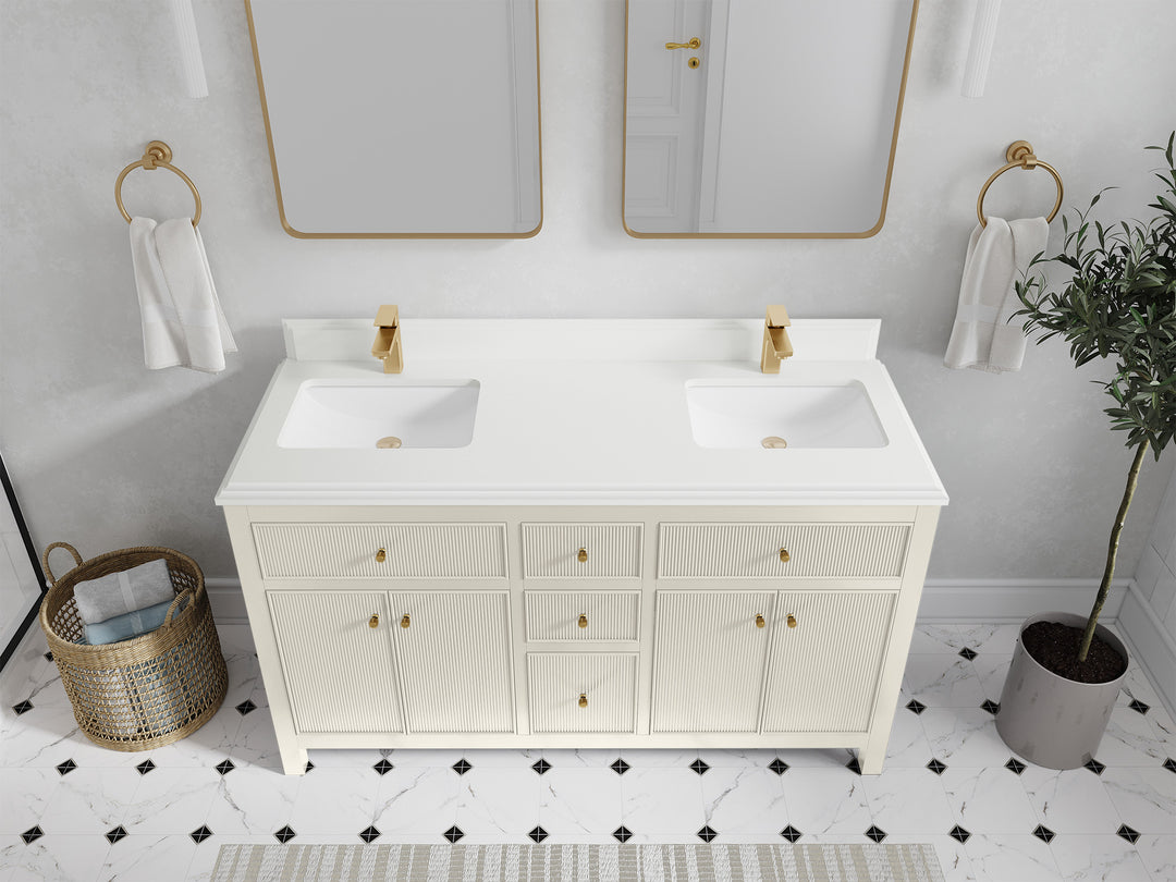 Sonoma 60 in W x 22 in D Free Standing Reeded Double Sink Bathroom Vanity